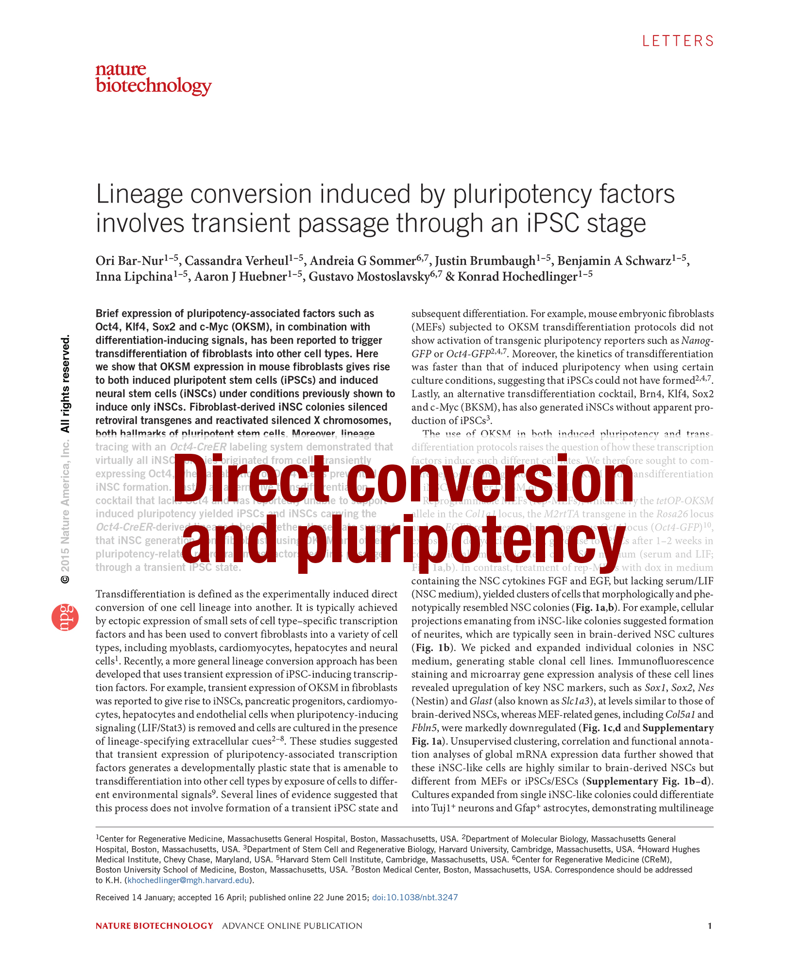Bar-Nur, Nature Biotechnology, 2015